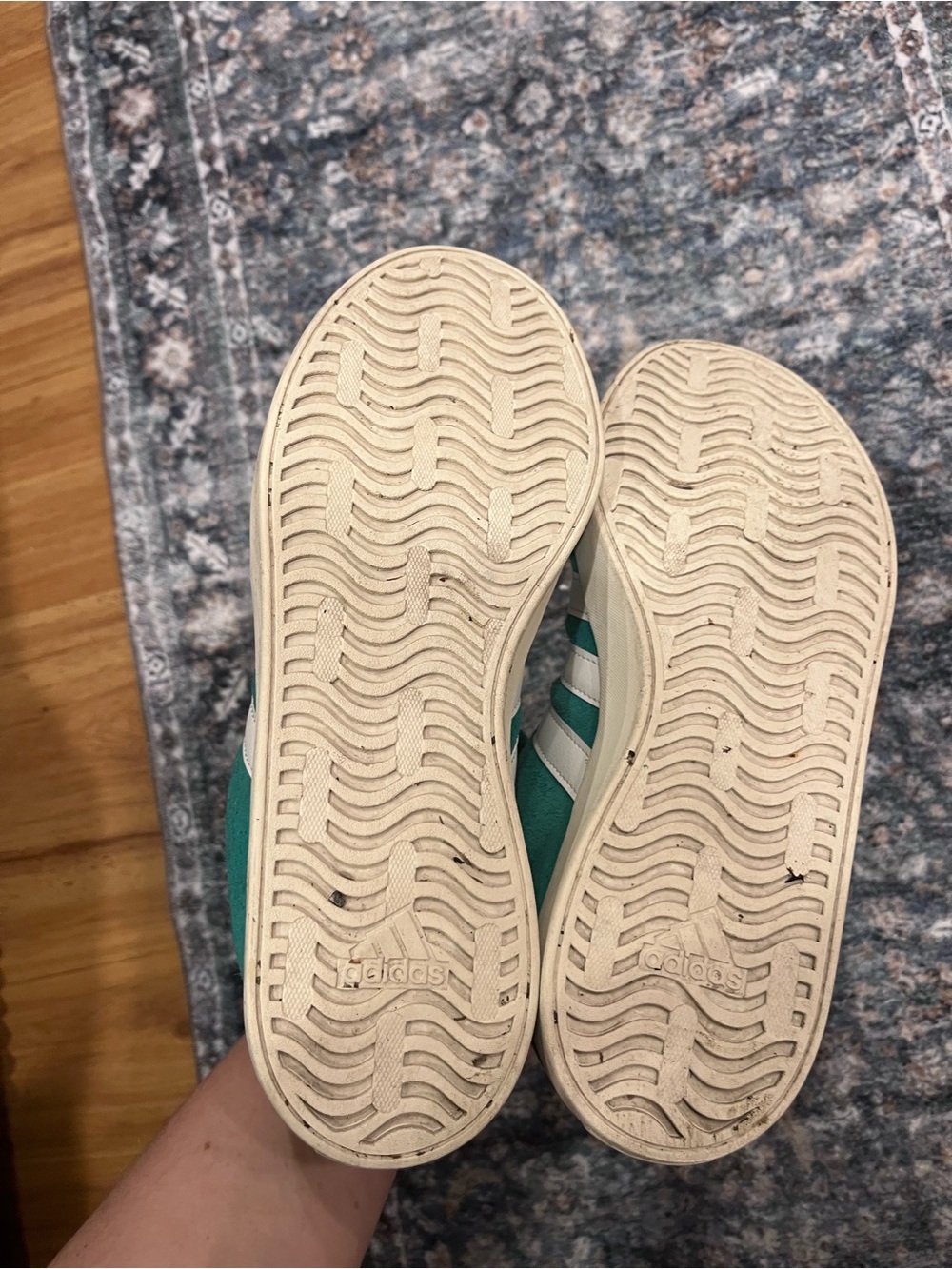 Adidas Green Suede Sneakers with White Stripes - Picture 3 of 4